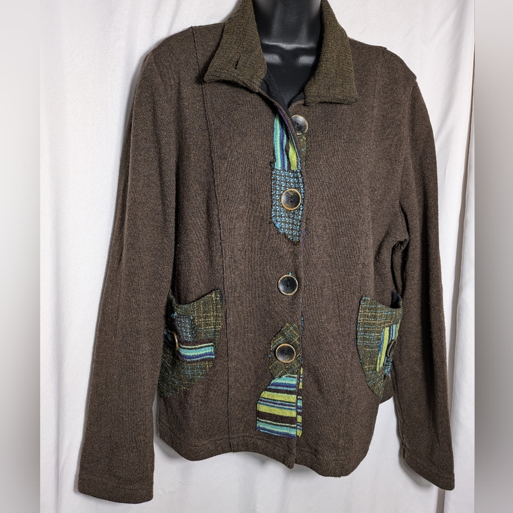 Canvasback Wool Blend Cardigan/Jacket Brown, Artsy, Boho, Unique‎ Sz L
